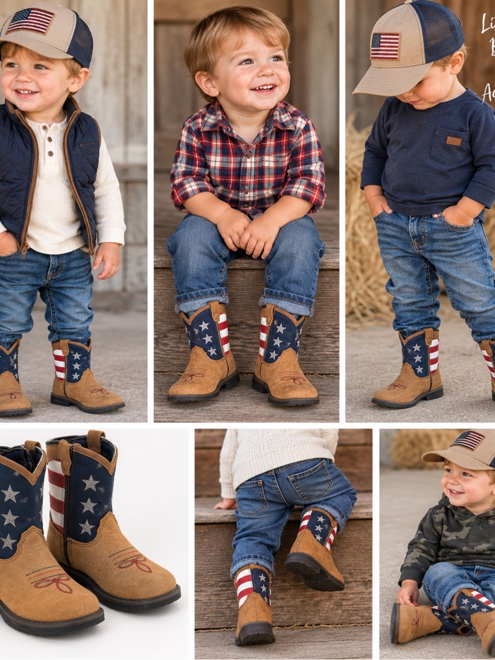 Kids' Americana Cowboy Boots - Blue & Tan